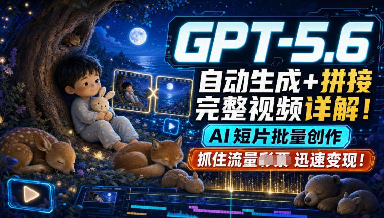 GPT-5.6自动生成+拼接完整视频详解,AI短片批量创作,抓住流量迅速变现!-天韵资源网