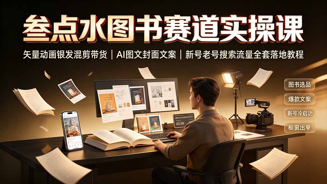 叁点水图书赛道实操课｜矢量动画银发混剪带货，AI图文封面文案，新号老号搜索流量全套落地教程-天韵资源网