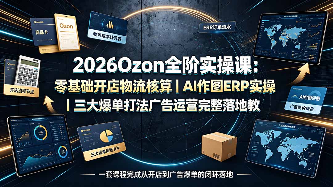 2026Ozon全阶实操课：零基础开店物流核算｜AI作图ERP实操｜三大爆单打法广告运营完整落地教程-天韵资源网