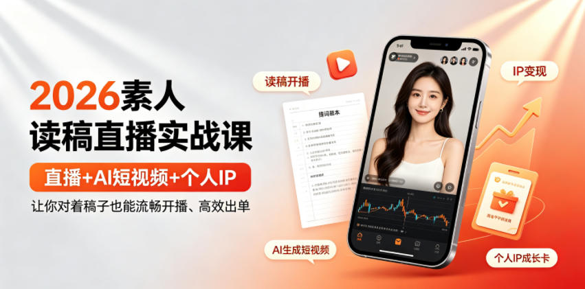 2026素人读稿直播实战课｜直播+AI短视频+个人IP，让你对着稿子也能流畅开播、高效出单-天韵资源网