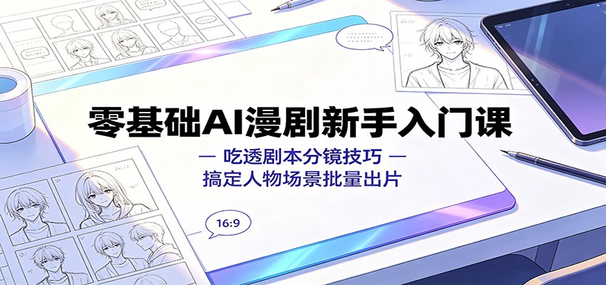 零基础AI漫剧新手入门课：吃透剧本分镜技巧，搞定人物场景批量出片-天韵资源网