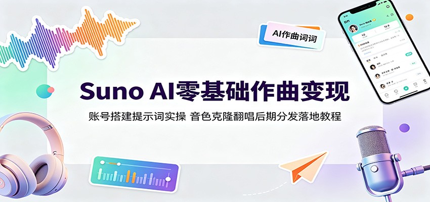 Suno AI零基础作曲变现：账号搭建提示词实操，音色克隆翻唱后期分发落地教程-天韵资源网