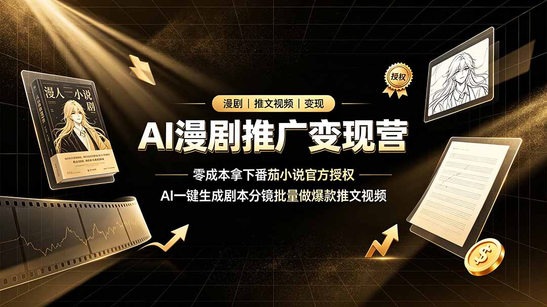 AI漫剧推广变现营，零成本拿下番茄小说官方授权，AI一键生成剧本分镜批量做爆款推文视频-天韵资源网