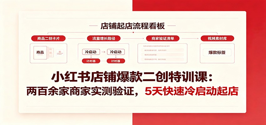 小红书店铺爆款二创特训课:两百余家商家实测验证,5天快速冷启动起店-天韵资源网
