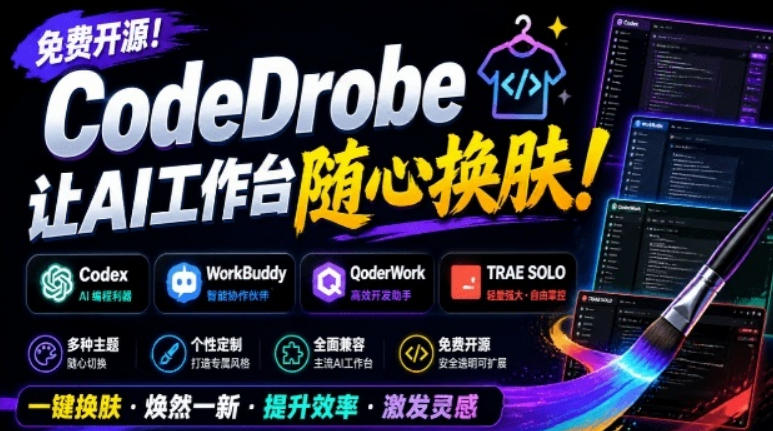 免费开源的CodeDrobe，让AI工作台随心换肤，支持Codex、WorkBuddy等，免费且本地运行！-天韵资源网