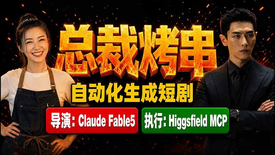 《总裁烤串》真人短剧全自动诞生！Claude Fable5 当导演，Higgsfield MCP 执行！-天韵资源网