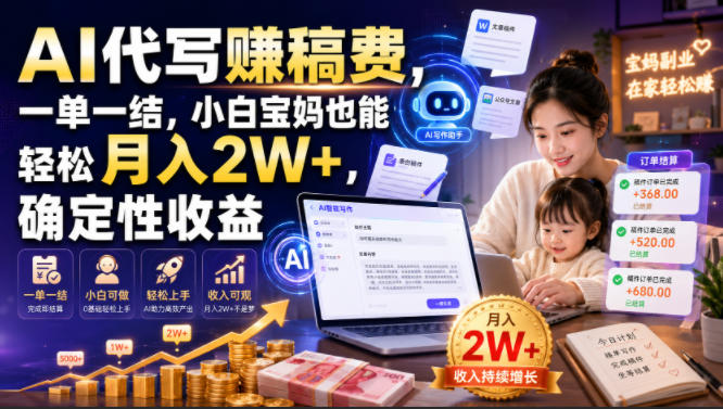 AI代写賺稿费，一单一结，小白宝妈也能轻松月入2W+，确定性收益【揭秘】-天韵资源网