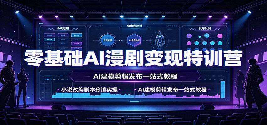 零基础AI漫剧变现特训营：小说改编剧本分镜实操，AI建模剪辑发布一站式教程-天韵资源网