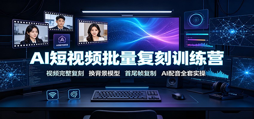 AI短视频批量复刻训练营：视频完整复刻，换背景模型、首尾帧复制、AI配音全套实操-天韵资源网