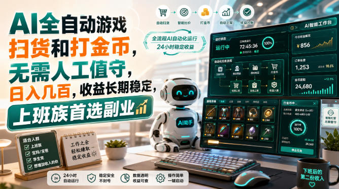 AI全自动游戏皮肤扫货和打金币，日入几百，内部方法大揭秘，0门槛！-天韵资源网