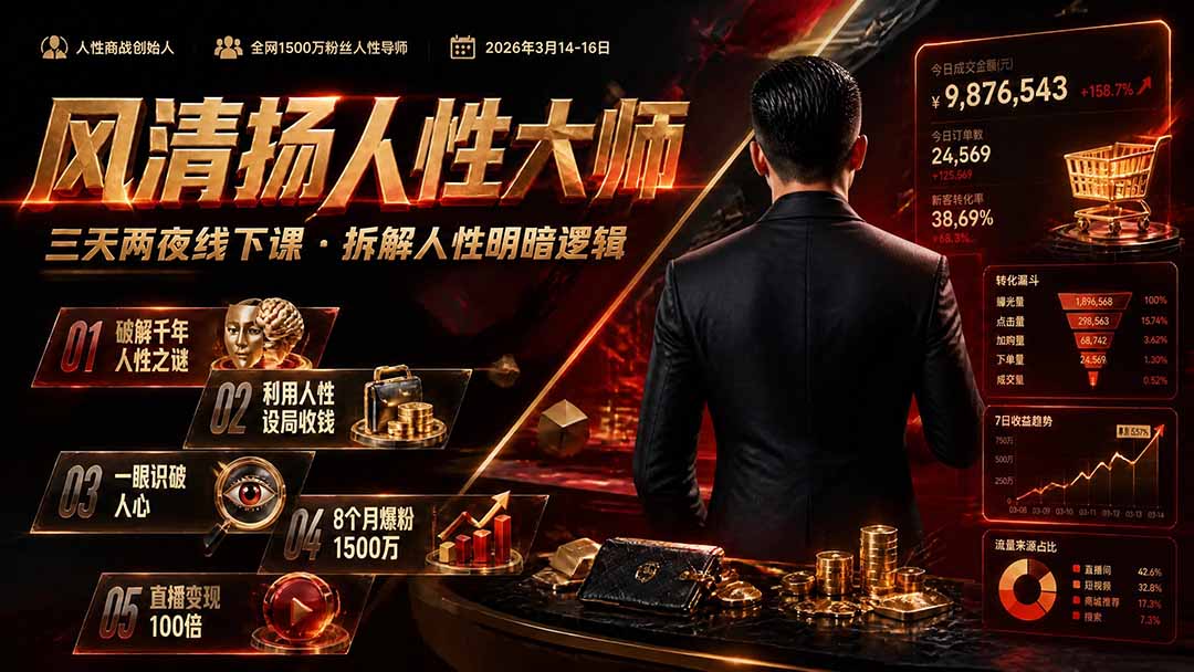 风清扬人性大师-三天两夜3月14-16线下课2026年｜拆解人性明暗逻辑，识人避坑，千万粉涨粉+直播百倍变现实战教学-天韵资源网