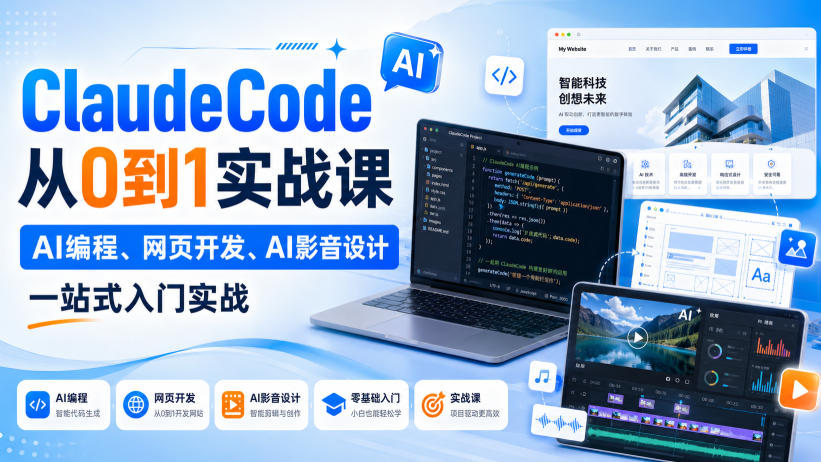 ClaudeCode从0到1实战课，AI编程、网页开发、AI影音设计一站式入门实战-天韵资源网