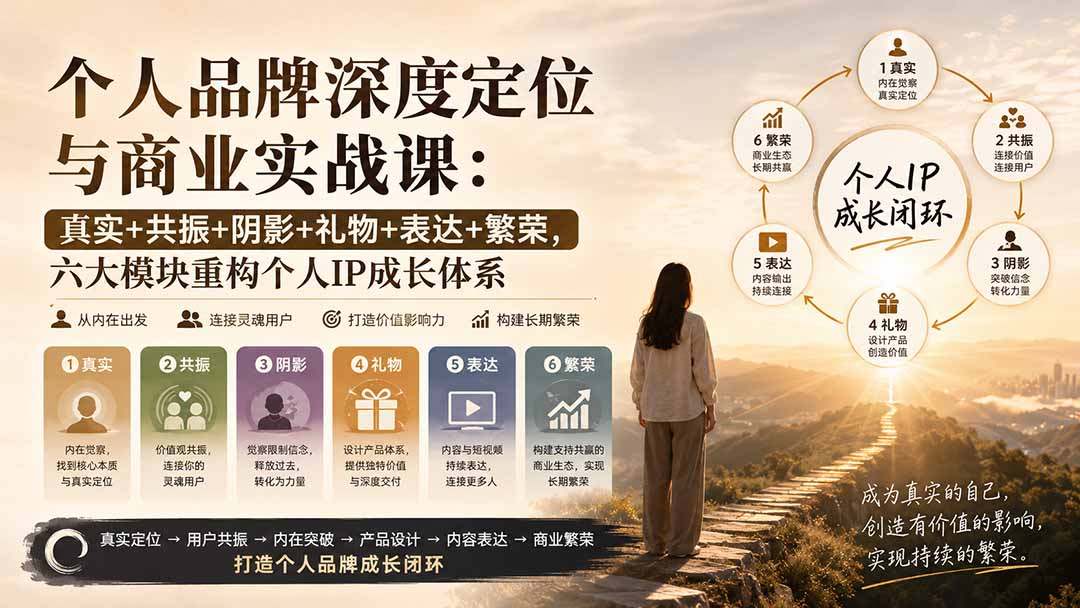 个人品牌深度定位与商业实战课：真实+共振+阴影+礼物+表达+繁荣，六大模块重构个人IP成长体系-天韵资源网