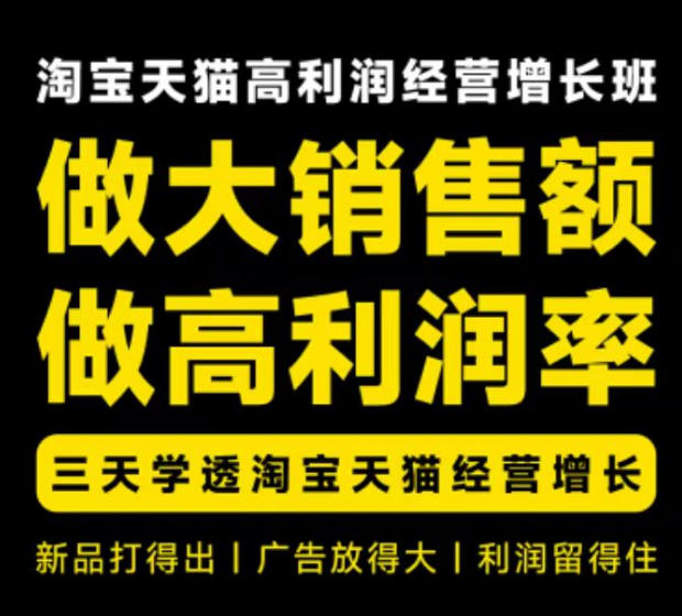 天猫淘宝高利润经营增长班杭州线下课31期8月22-24日，做大销售额做高利润率，三天学透淘宝天猫经营增长-天韵资源网