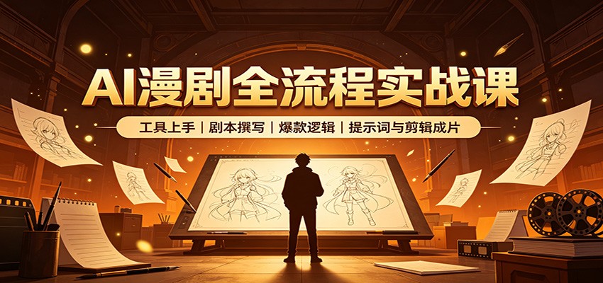 AI漫剧全流程实战课：工具上手、剧本撰写、爆款逻辑、提示词与剪辑成片-天韵资源网