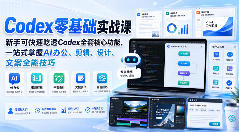 Codex零基础实战课，新手可快速吃透Codex全套核心功能，一站式掌握AI办公、剪辑、设计、文案全能技巧-天韵资源网