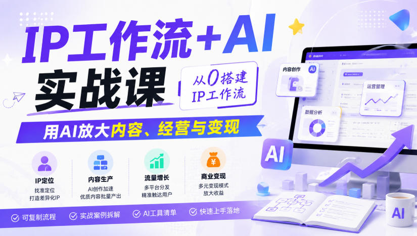 IP工作流+AI实战课，从0搭建IP工作流，用AI放大内容、经营与变现-天韵资源网