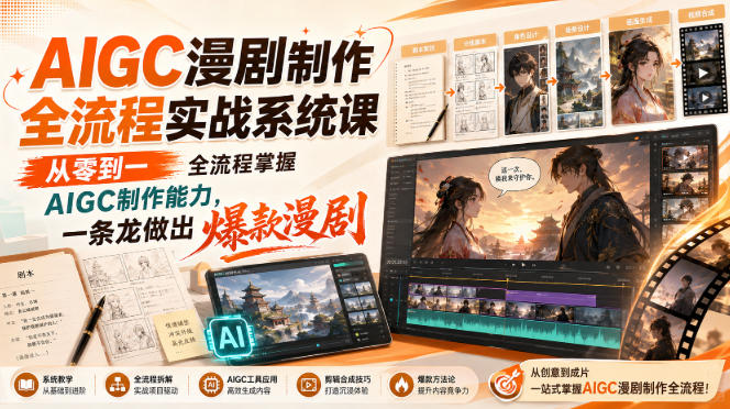 AIGC漫剧制作全流程实战系统课，从零到一全流程掌握AIGC制作能力，一条龙做出爆款漫剧-天韵资源网