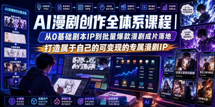 AI漫剧创作全体系课程|从0基础剧本IP到批量爆款漫剧成片落地,打造属于自己的可变现的专属漫剧IP-天韵资源网