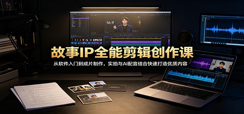 故事IP全能剪辑创作课：从软件入门到成片制作，实拍与AI配音结合快速打造优质内容-天韵资源网