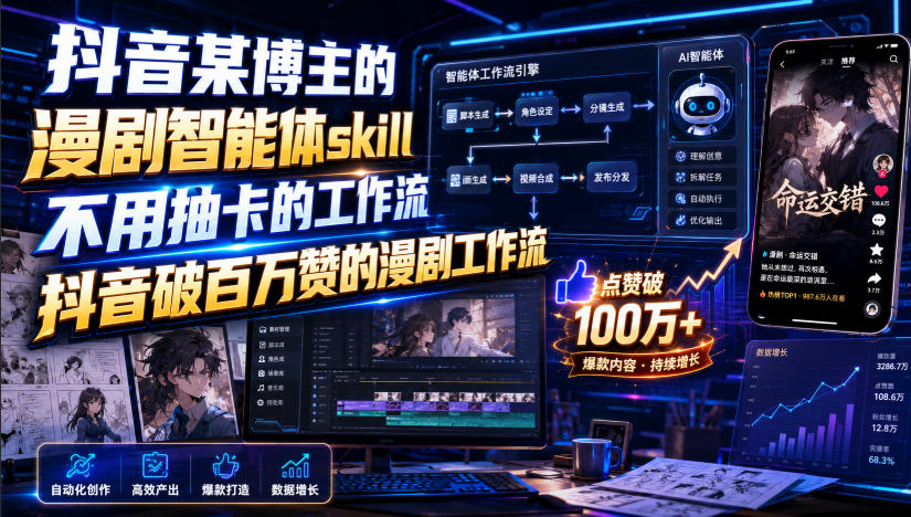 抖音某博主的漫剧智能体skill，不用抽卡的工作流，抖音破百万赞的漫剧工作流-天韵资源网