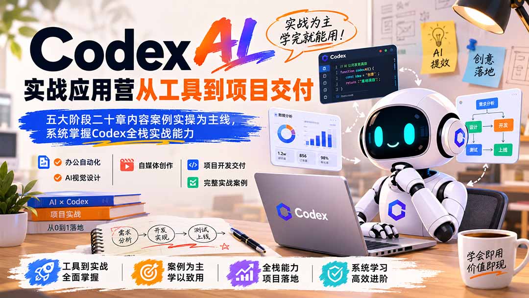 Codex AI实战应用营从工具到项目交付；五大阶段二十章内容案例实操为主线，系统掌握Codex全栈实战能力-天韵资源网