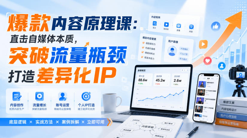爆款内容原理课：直击自媒体本质，突破流量瓶颈打造差异化IP-天韵资源网