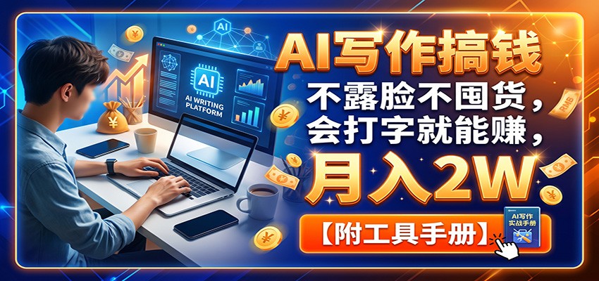 AI写作搞钱：不露脸不囤货，会打字就能赚，月入2W【附工具手册】-天韵资源网