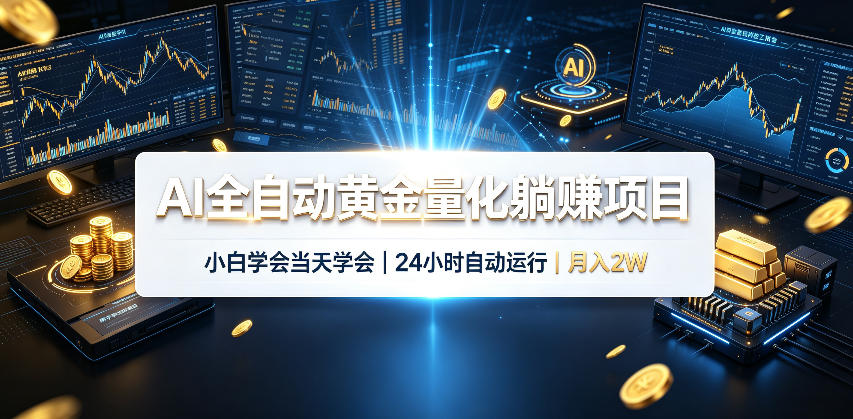 AI全自动黄金量化躺賺项目，24小时自动运行，月入2W！-天韵资源网