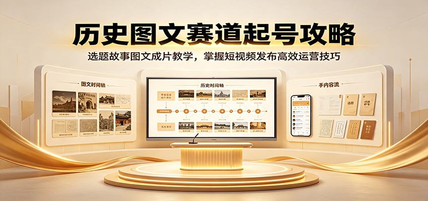 历史图文赛道起号攻略：选题故事图文成片教学，掌握短视频发布高效运营技巧-天韵资源网