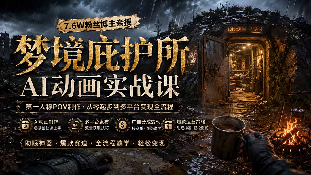梦境庇护所AI动画实战课：7.6W粉丝博主亲授第一人称POV制作，从零起步到多平台发布变现全流程-天韵资源网