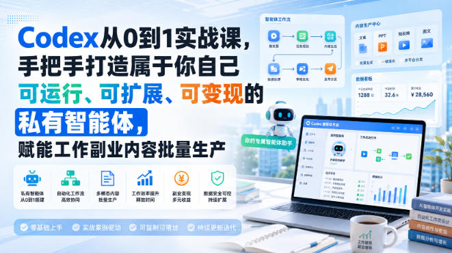 Codex从0到1实战课，手把手打造属于你自己可运行、可扩展、可变现的私有智能体，赋能工作副业内容批量生产-天韵资源网