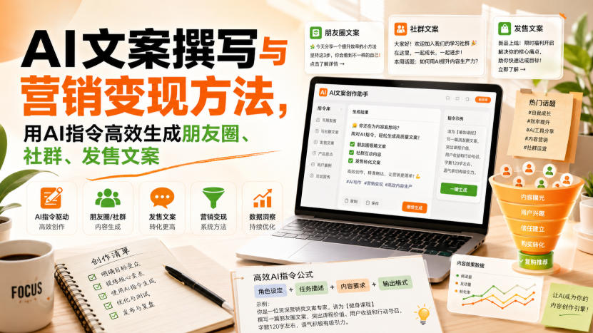 AI文案撰写与营销变现方法，用AI指令高效生成朋友圈、社群、发售文案-天韵资源网