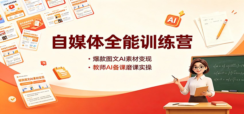 自媒体全能训练营：爆款图文AI素材变现，教师AI备课磨课实操-天韵资源网
