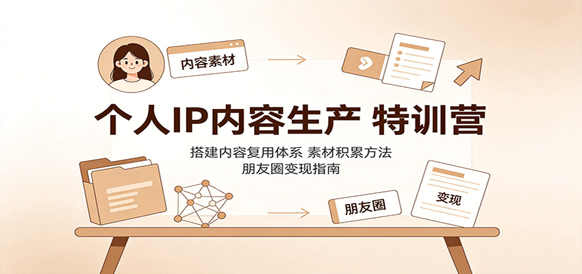 个人IP内容生产特训营：搭建内容复用体系，素材积累方法，朋友圈变现指南-天韵资源网