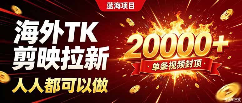 海外TK拉新新玩法，剪映就能做，不用经验不用粉丝，单条视频收益上限20000+-天韵资源网