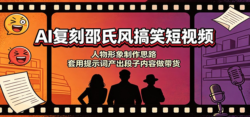 AI复刻邵氏风搞笑短视频：人物形象制作思路，套用提示词产出段子内容做带货-天韵资源网
