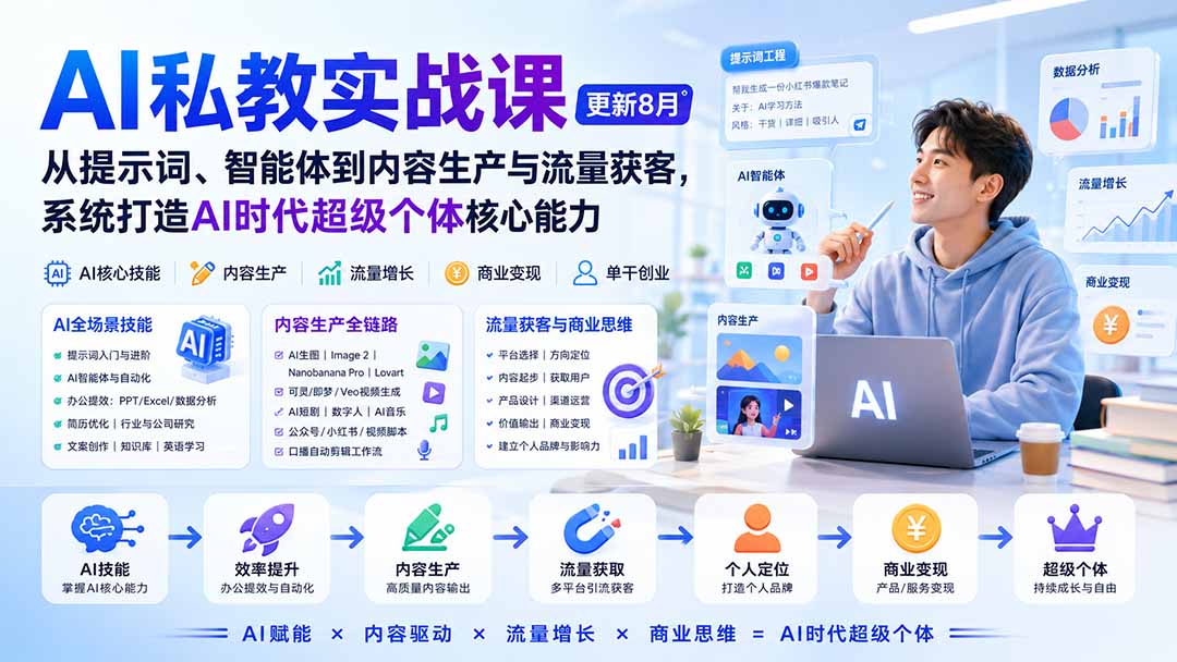 AI私教实战课-更新8月：从提示词、智能体到内容生产与流量获客，系统打造AI时代超级个体核心能力-天韵资源网