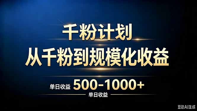 抖音千粉账号计划,从千粉到规模化收益 500-1000+单日收益-天韵资源网