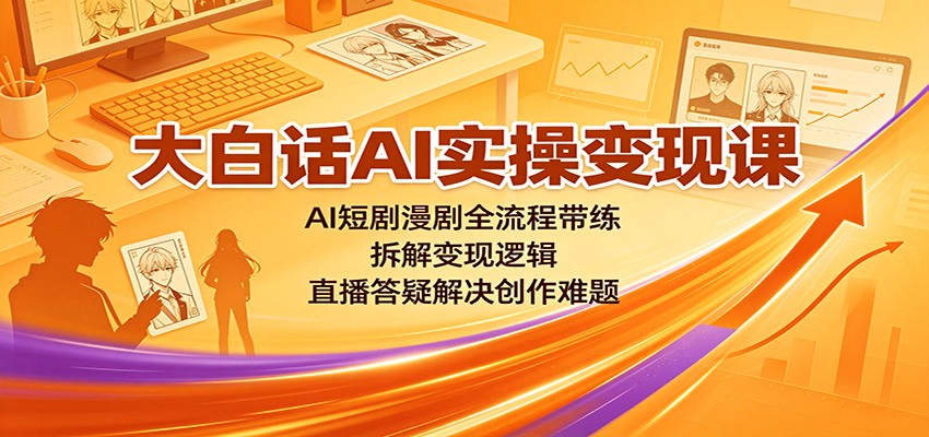 大白话AI实操变现课：AI短剧漫剧全流程带练，拆解变现逻辑，直播答疑解决创作难题-天韵资源网