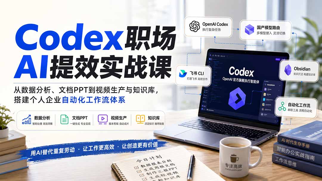 Codex职场AI提效实战课：从数据分析、文档PPT到视频生产与知识库，搭建个人企业自动化工作流体系-天韵资源网