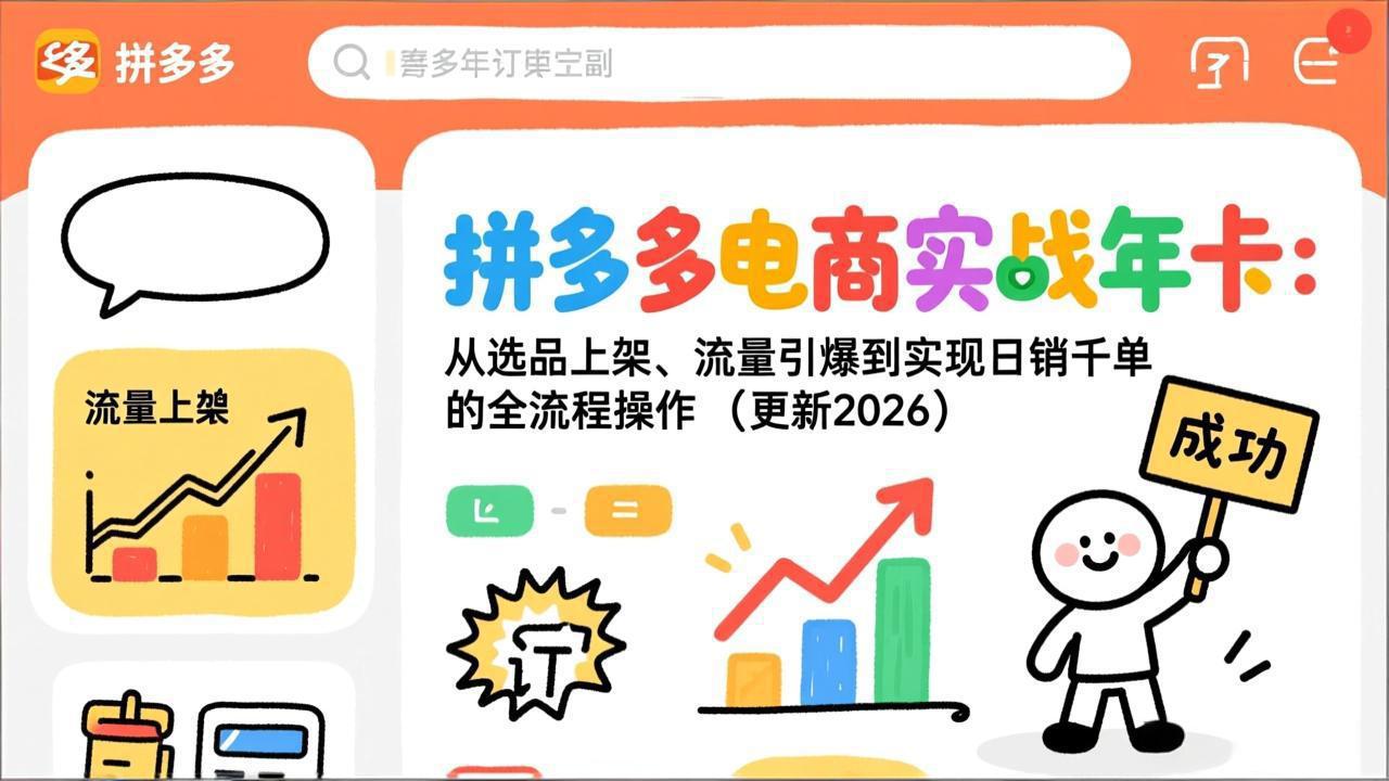 拼多多电商实战年卡：从选品上架、流量引爆到实现日销千单的全流程操作(更新2026年8月-天韵资源网