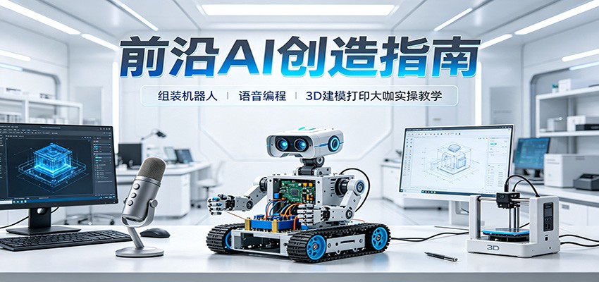 前沿AI创造指南：组装机器人、语音编程、3D建模打印大咖实操教学-天韵资源网