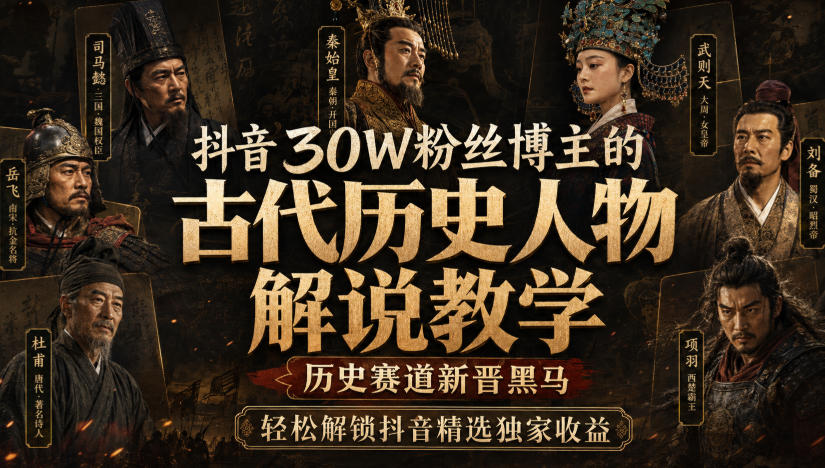 抖音30W粉丝博主的古代历史人物解说教学，历史赛道新晋黑马，轻松解锁抖音精选独家收益-天韵资源网