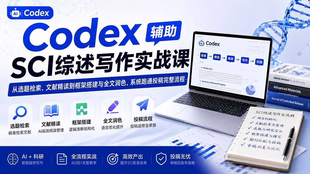 Codex辅助SCI综述写作实战课——从选题检索、文献精读到框架搭建与全文润色，系统跑通投稿完整流程-天韵资源网