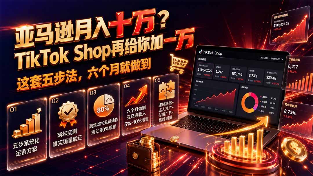 亚马逊月入十万？TikTok Shop再给你加一万——这套五步法，六个月就做到【原创双语字幕】-天韵资源网