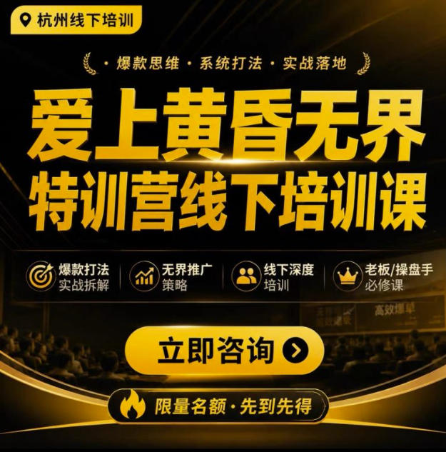 爱上黄昏无界特训营AI推广实战7月27-30杭州线下课，AI落地淘宝最完整的课程，学天猫淘宝的老板必看-天韵资源网