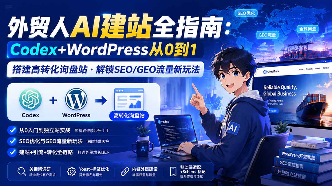 外贸人AI建站全指南：Codex+WordPress从0到1·搭建高转化询盘站·解锁SEO/GEO流量新玩法-更新-天韵资源网