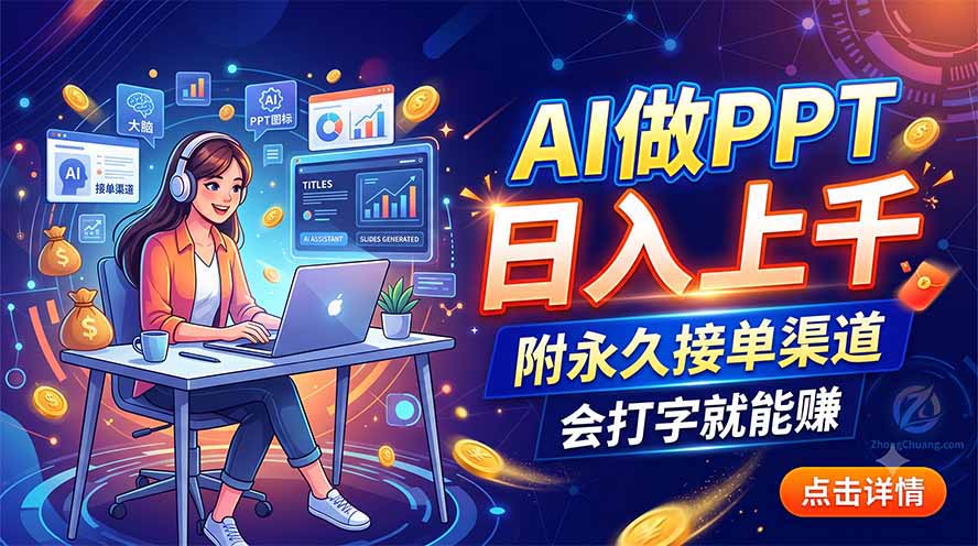 AI做PPT日入上千，附永久接单渠道，会打字就能赚-天韵资源网