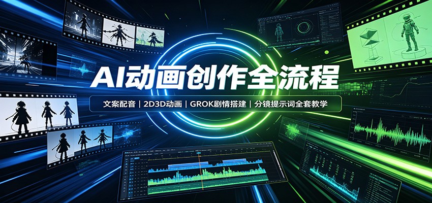 AI动画创作全流程：文案配音，2D3D动画，GROK剧情搭建，分镜提示词全套教学-天韵资源网